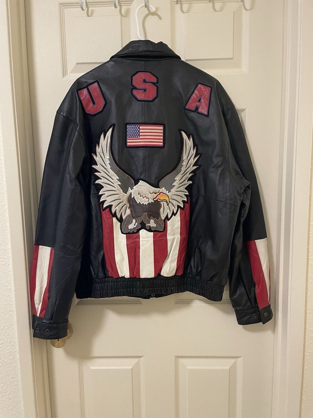 USA Leather American Eagle Flag Leather Jacket Intro Full Zip Mens XL